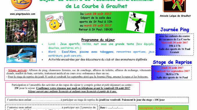Prospectus centre de vacances La Courbe 2017